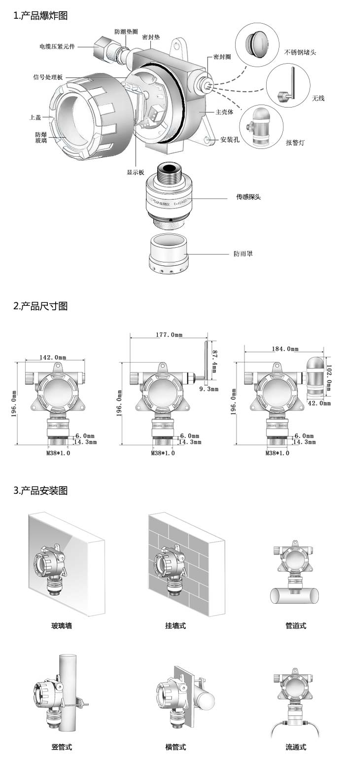 大眾固定安裝式二氧化碳濃度檢測(cè)儀無線傳輸型網(wǎng)絡(luò)版尺寸與安裝圖
